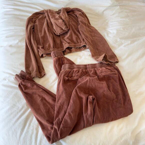 Young Fabulous & Broke Fritzy Brown Velour Cropped Hoodie and Pants Set - S - Picture 4 of 6